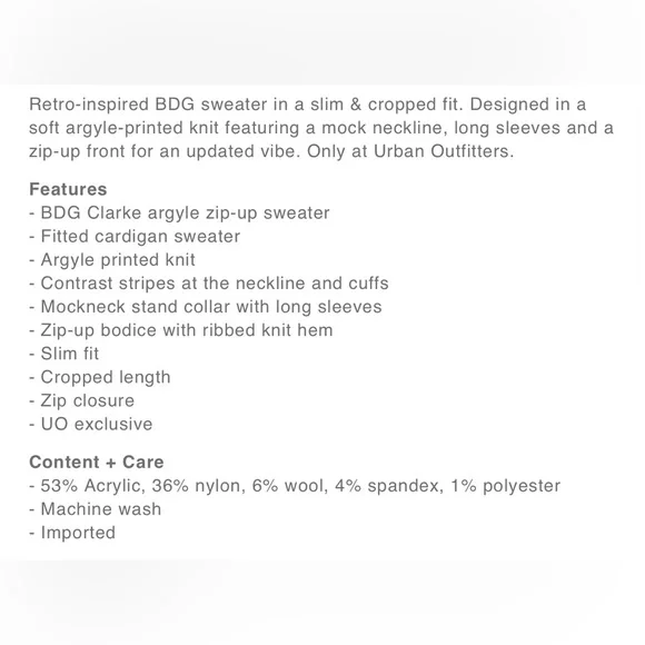 URBAN OUTFITTERS BDG Clarke Argyle Zip-Up Sweater - Picture 11 of 12